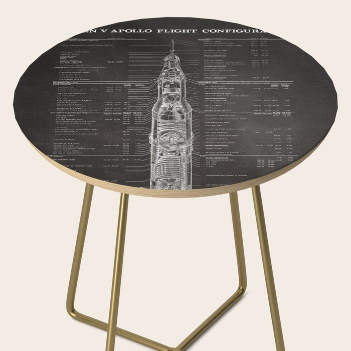Apollo 11 Saturn V Blueprint in High Resolution (black) Side Table Gallery Image 2