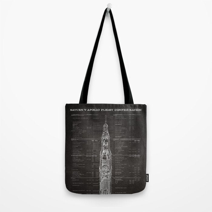 Apollo 11 Saturn V Blueprint in High Resolution (black) Tote Bag Gallery Image 2