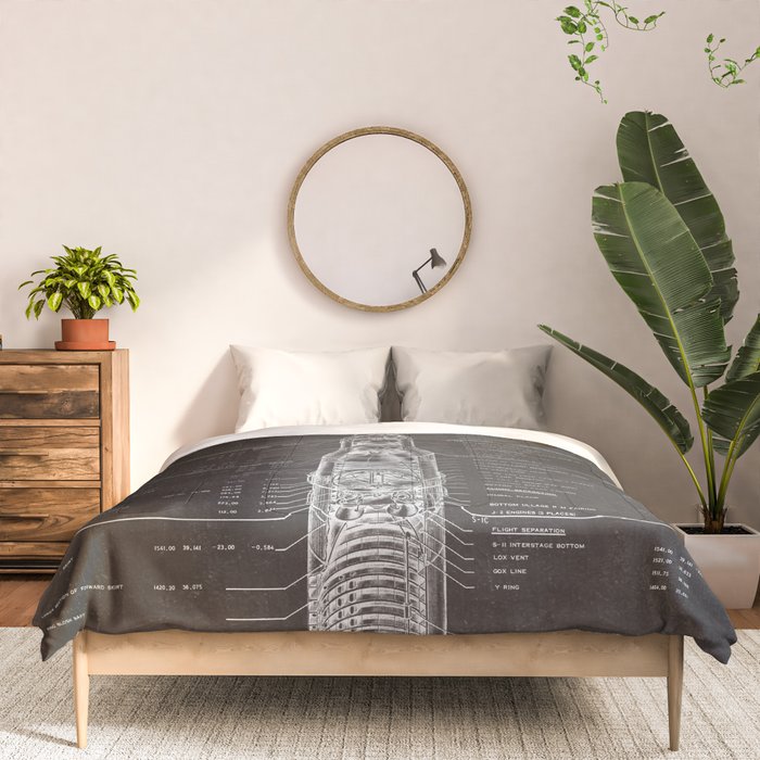 Apollo 11 Saturn V Blueprint in High Resolution (black) Comforter Gallery Image 3