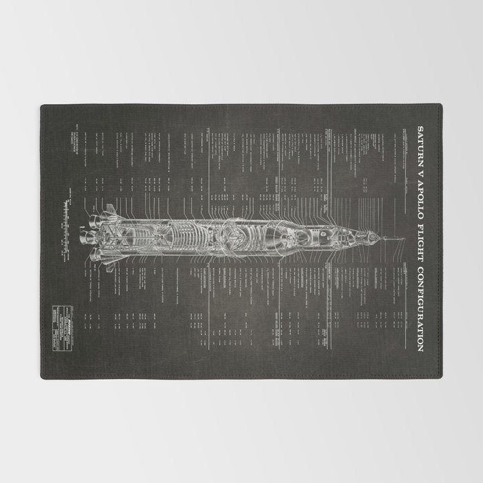 Apollo 11 Saturn V Blueprint in High Resolution (black) Rug Gallery Image 2