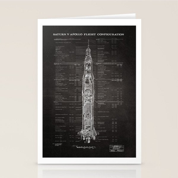 Apollo 11 Saturn V Blueprint in High Resolution (black) Stationery Card Gallery Image 2