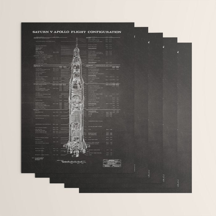 Apollo 11 Saturn V Blueprint in High Resolution (black) Wrapping Paper Gallery Image 3