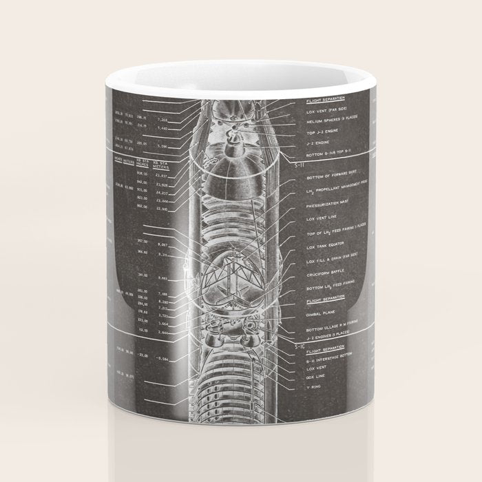 Apollo 11 Saturn V Blueprint in High Resolution (black) Coffee Mug Gallery Image 4