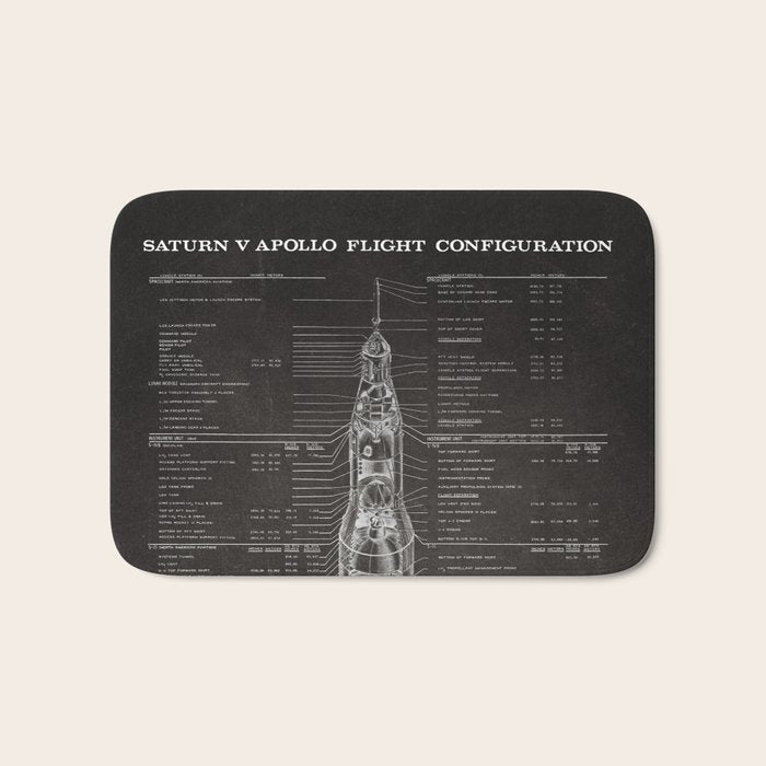 Apollo 11 Saturn V Blueprint in High Resolution (black) Bath Mat Gallery Image 1