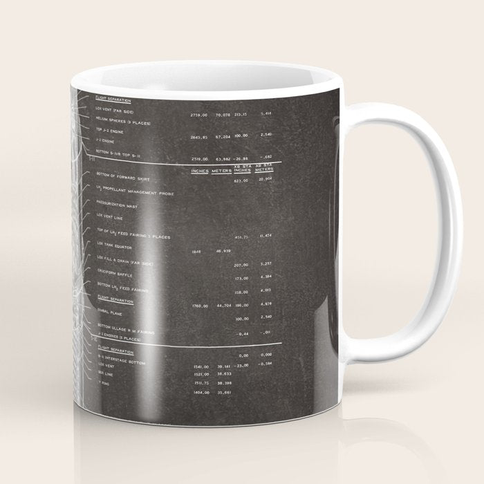 Apollo 11 Saturn V Blueprint in High Resolution (black) Coffee Mug Gallery Image 1