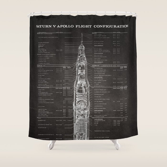 Apollo 11 Saturn V Blueprint in High Resolution (black) Shower Curtain Gallery Image 1
