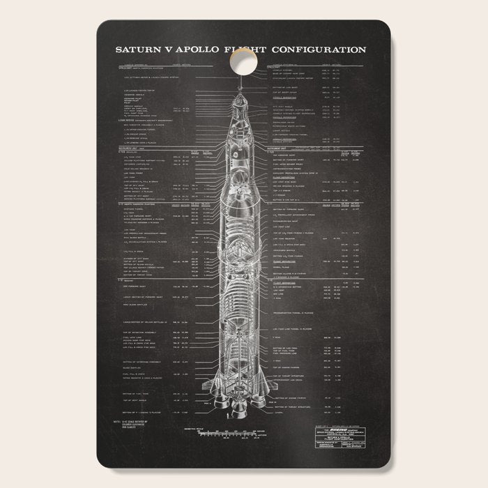 Apollo 11 Saturn V Blueprint in High Resolution (black) Cutting Board Gallery Image 1