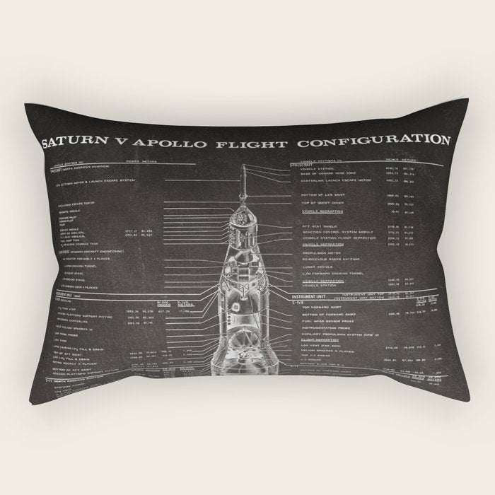 Apollo 11 Saturn V Blueprint in High Resolution (black) Rectangular Pillow Gallery Image 2