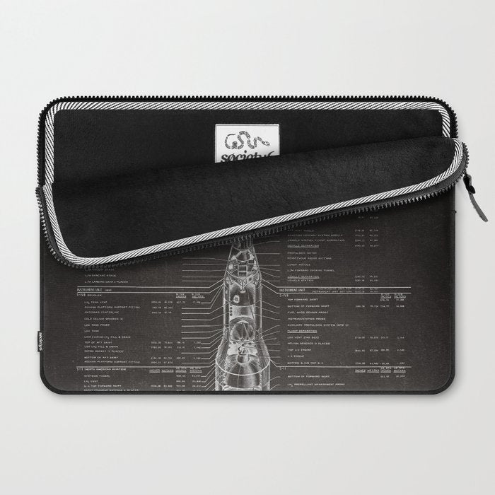 Apollo 11 Saturn V Blueprint in High Resolution (black) Laptop Sleeve Gallery Image 2