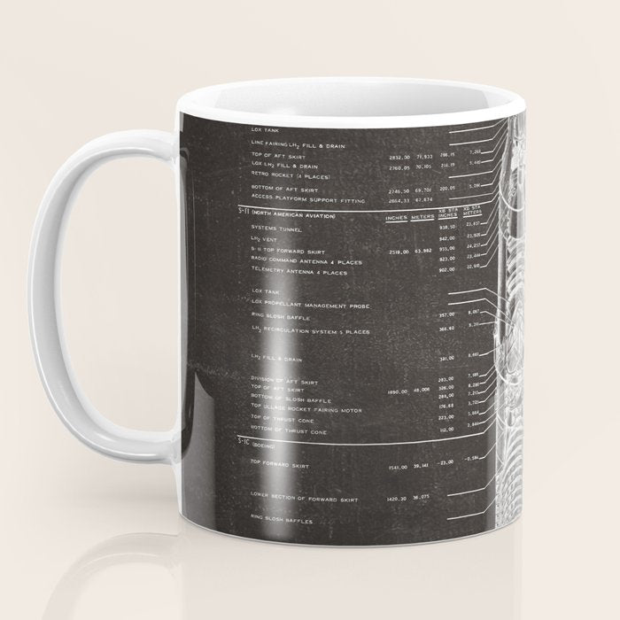 Apollo 11 Saturn V Blueprint in High Resolution (black) Coffee Mug Gallery Image 3