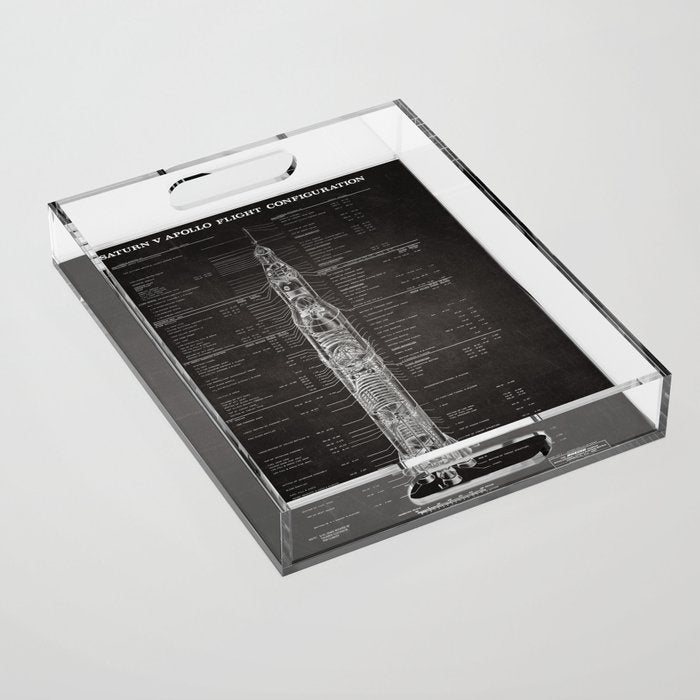 Apollo 11 Saturn V Blueprint in High Resolution (black) Acrylic Tray Gallery Image 1
