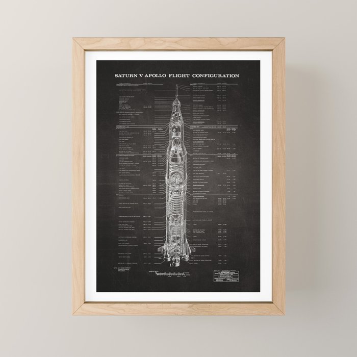 Apollo 11 Saturn V Blueprint in High Resolution (black) Mini Art Print Gallery Image 1