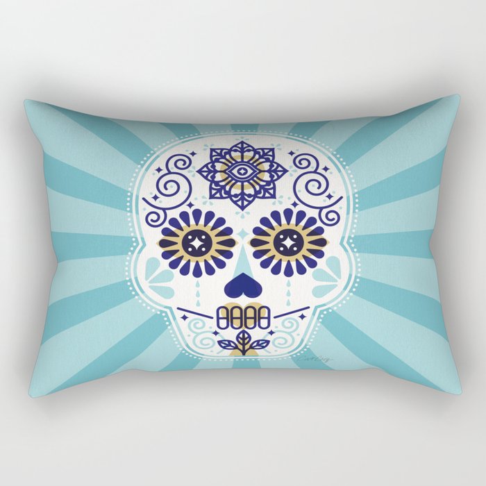 DÃ­a de Muertos â¢ Mexican Sugar Skull - Baby Blue Palette Rectangular Pillow Gallery Image 1