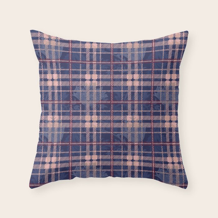Tartan and Floral Texture Pattern Throw Pillow Gallery Image 1