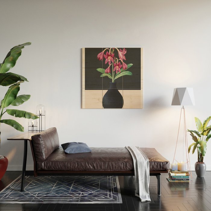 Flowers in Black Vase 3 Wood Wall Art Gallery Image 2