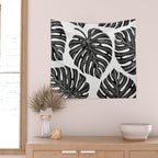 Watercolor Palm Leaves Black and White Wall Tapestry Gallery Image 2