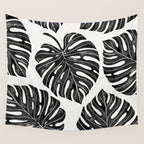 Watercolor Palm Leaves Black and White Wall Tapestry Gallery Image 4