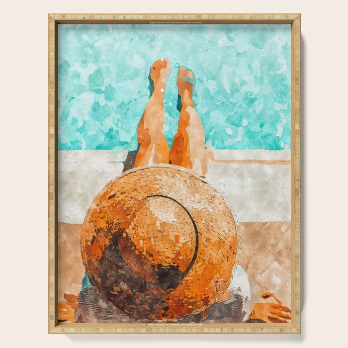 By The Pool All Day, Summer Travel Woman Swimming, Tropical Fashion Bohemian Painting Serving Tray Gallery Image 1