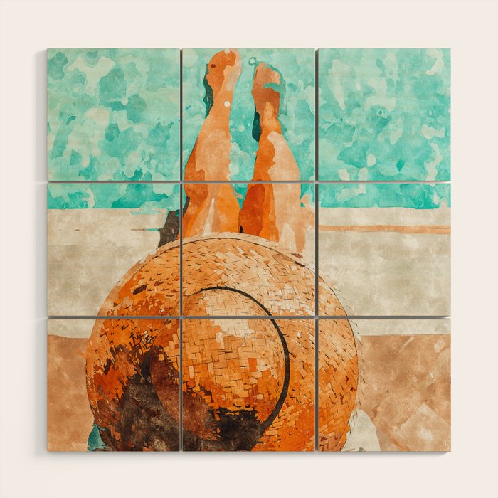 By The Pool All Day, Summer Travel Woman Swimming, Tropical Fashion Bohemian Painting Wood Wall Art Gallery Image 1