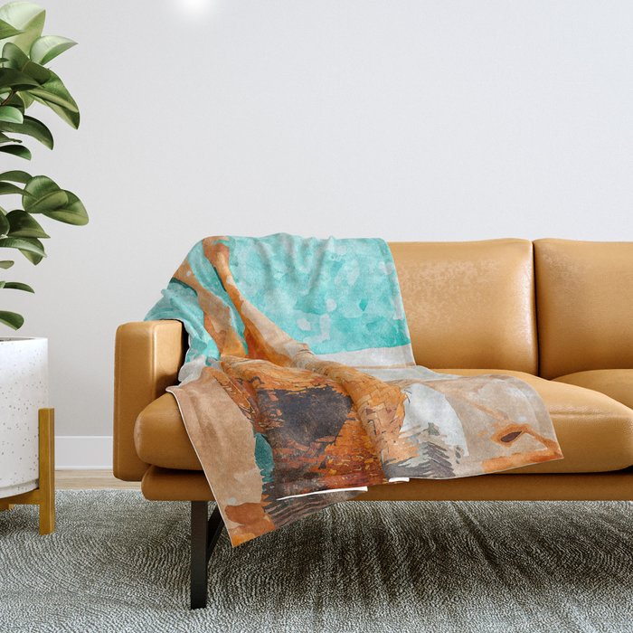By The Pool All Day, Summer Travel Woman Swimming, Tropical Fashion Bohemian Painting Throw Blanket Gallery Image 1