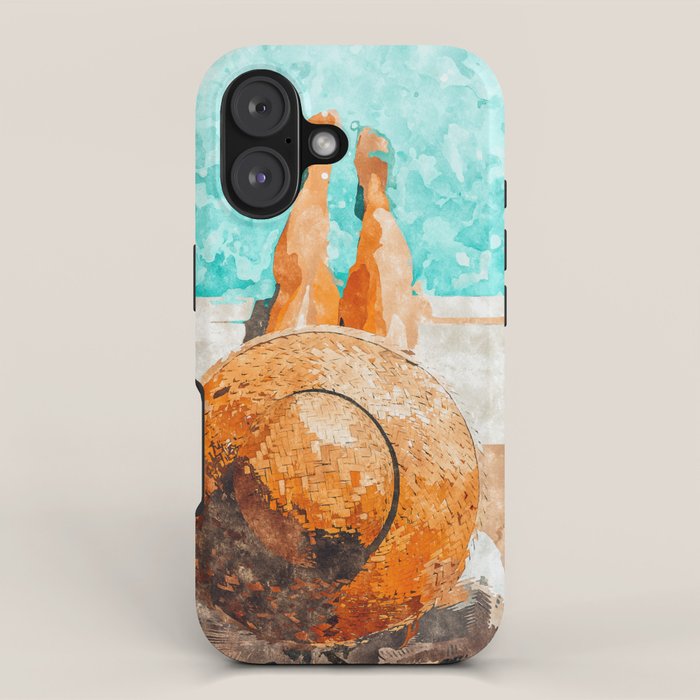 By The Pool All Day, Summer Travel Woman Swimming, Tropical Fashion Bohemian Painting iPhone Case Gallery Image 1
