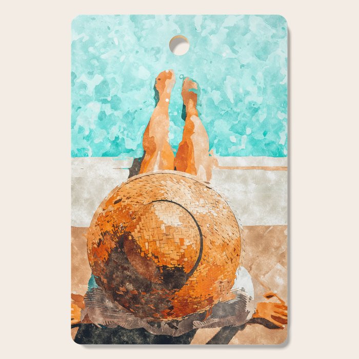 By The Pool All Day, Summer Travel Woman Swimming, Tropical Fashion Bohemian Painting Cutting Board Gallery Image 1