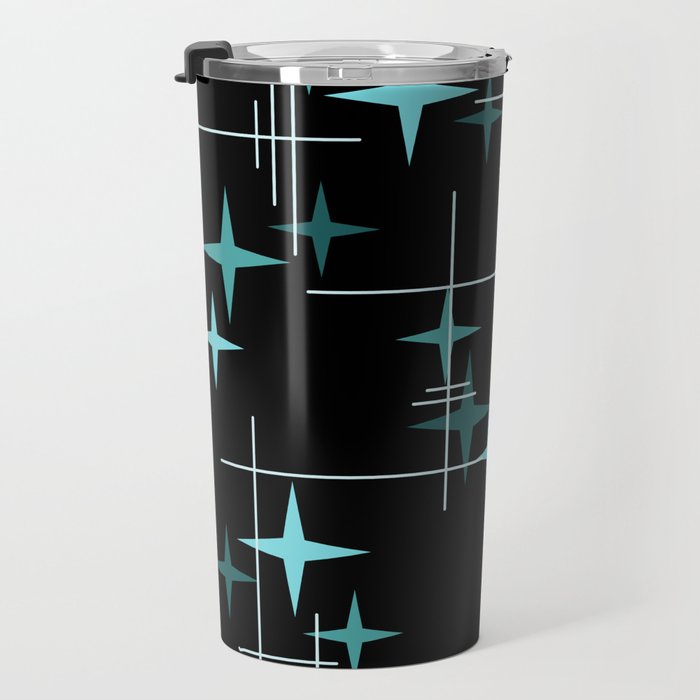 Mid Century Modern Stars Black Teal Travel Mug Gallery Image 3