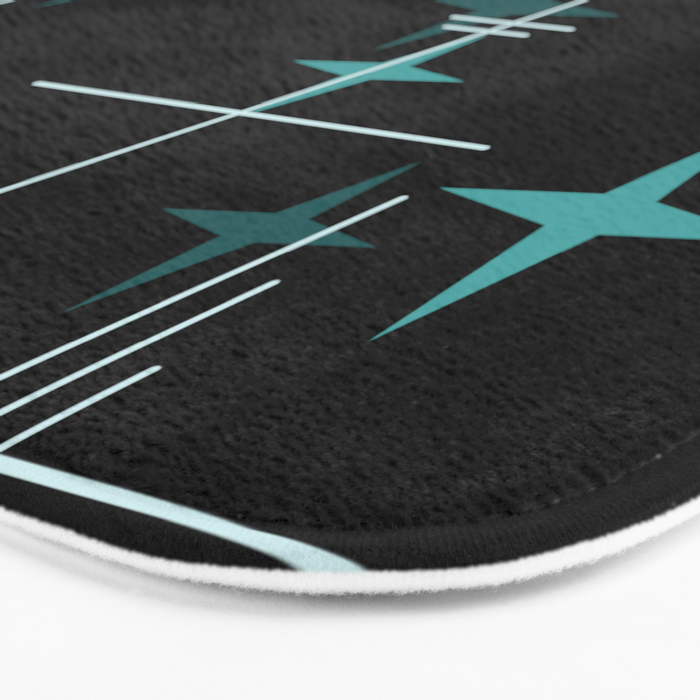 Mid Century Modern Stars Black Teal Bath Mat Gallery Image 3