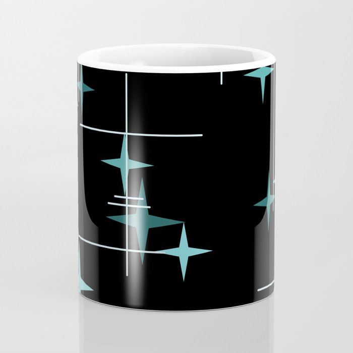Mid Century Modern Stars Black Teal Coffee Mug Gallery Image 4