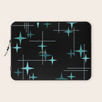 Mid Century Modern Stars Black Teal Laptop Sleeve Gallery Image 1