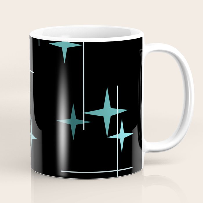 Mid Century Modern Stars Black Teal Coffee Mug Gallery Image 1