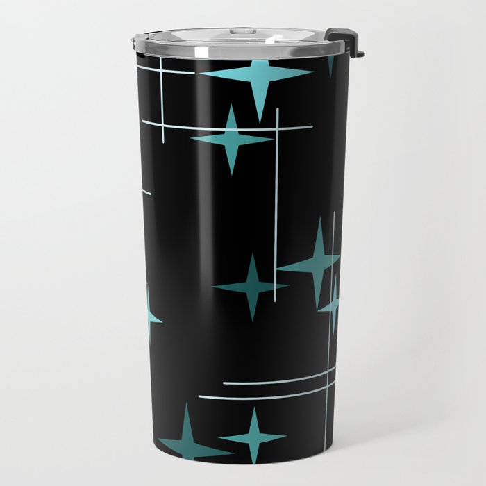 Mid Century Modern Stars Black Teal Travel Mug Gallery Image 2