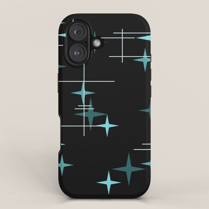 Mid Century Modern Stars Black Teal iPhone Case Gallery Image 1