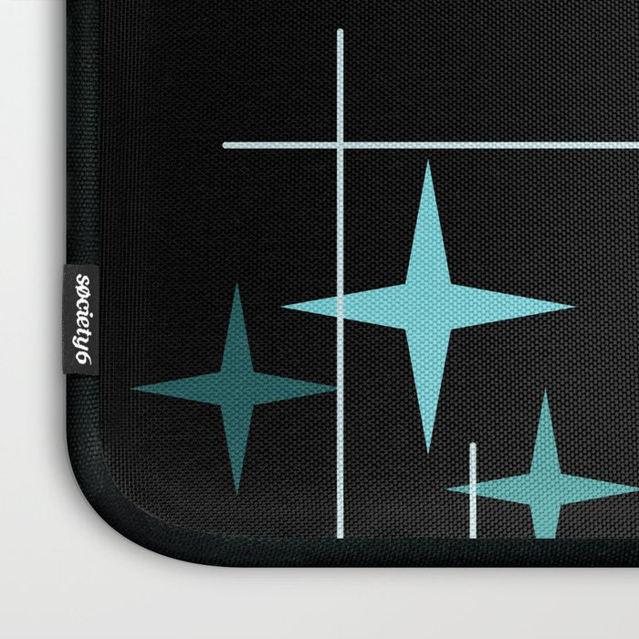 Mid Century Modern Stars Black Teal Laptop Sleeve Gallery Image 3