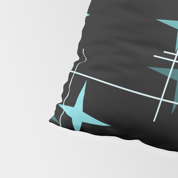 Mid Century Modern Stars Black Teal Pillow Sham Gallery Image 4