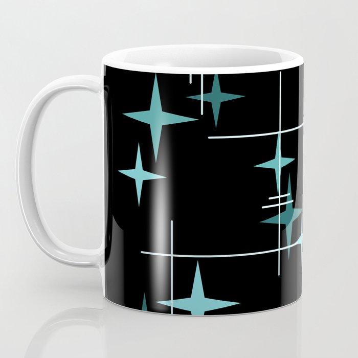 Mid Century Modern Stars Black Teal Coffee Mug Gallery Image 3