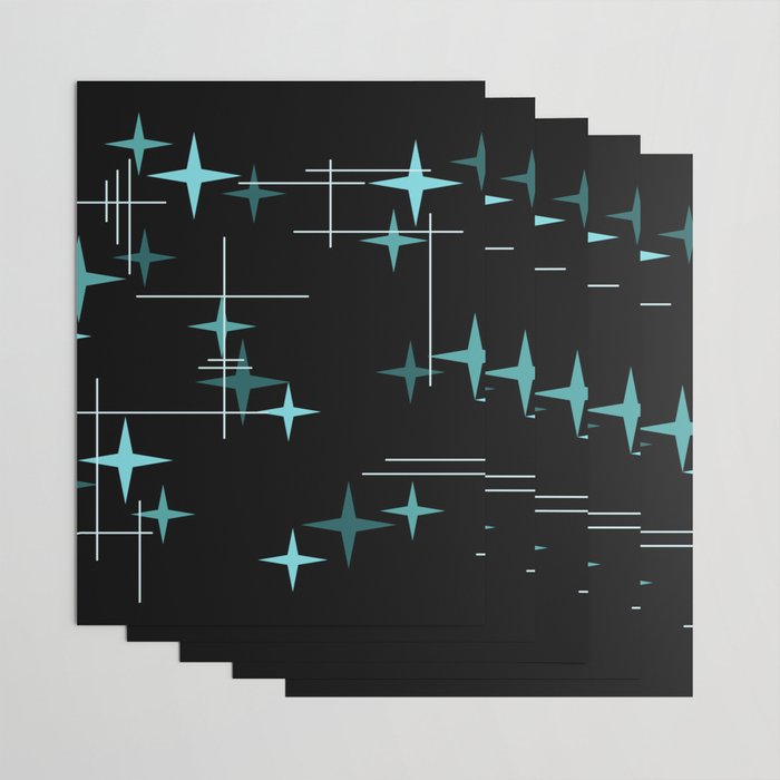 Mid Century Modern Stars Black Teal Wrapping Paper Gallery Image 3