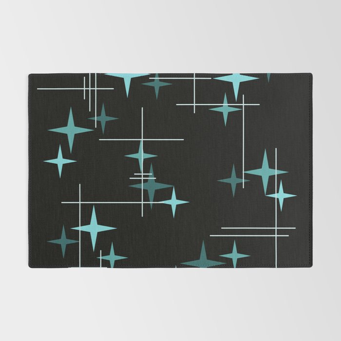 Mid Century Modern Stars Black Teal Rug Gallery Image 2