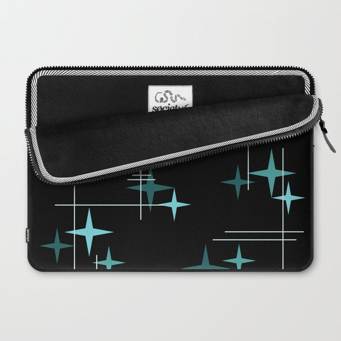 Mid Century Modern Stars Black Teal Laptop Sleeve Gallery Image 2