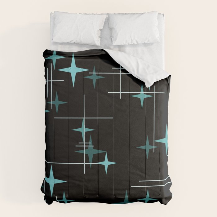 Mid Century Modern Stars Black Teal Comforter Gallery Image 6