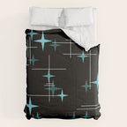 Mid Century Modern Stars Black Teal Comforter Gallery Image 6