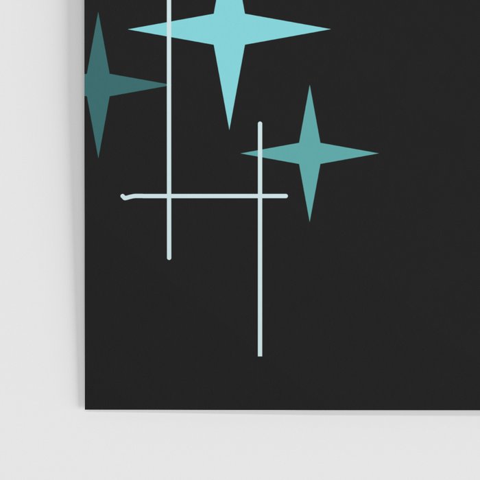Mid Century Modern Stars Black Teal Poster Gallery Image 3