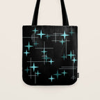Mid Century Modern Stars Black Teal Tote Bag Gallery Image 1