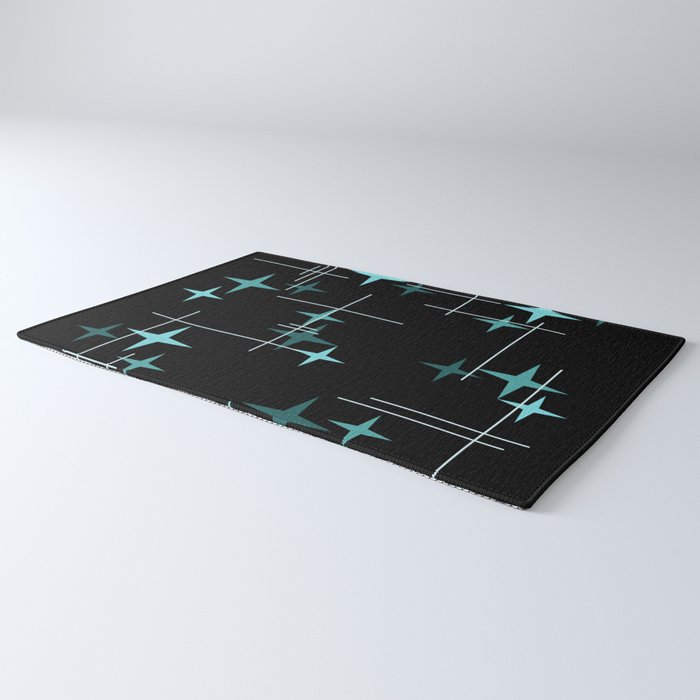 Mid Century Modern Stars Black Teal Rug Gallery Image 3