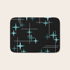 Mid Century Modern Stars Black Teal Bath Mat Gallery Image 1