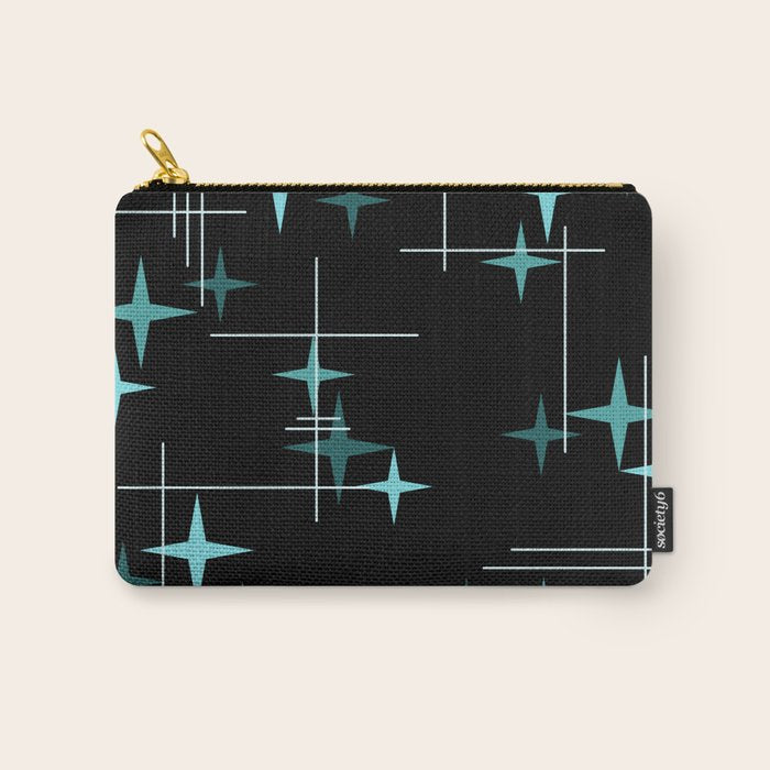 Mid Century Modern Stars Black Teal Carry All Pouch Gallery Image 1