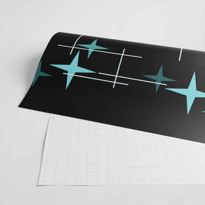 Mid Century Modern Stars Black Teal Wrapping Paper Gallery Image 2