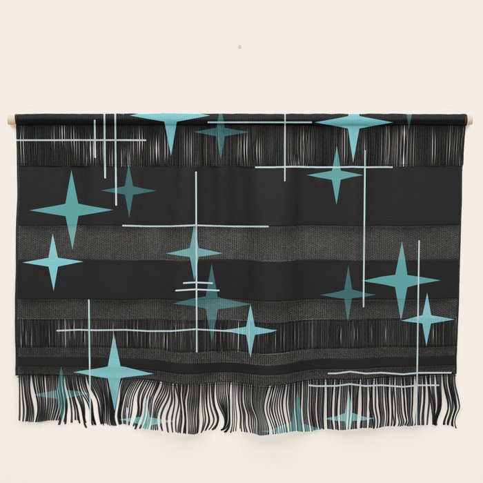 Mid Century Modern Stars Black Teal Wall Hanging Gallery Image 1