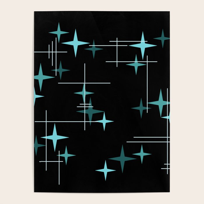 Mid Century Modern Stars Black Teal Poster Gallery Image 4