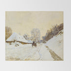 Claude Monet Impressionist Landscape Oil Painting A Cart on the Snowy Road at Honfleur Throw Blanket Gallery Image 2